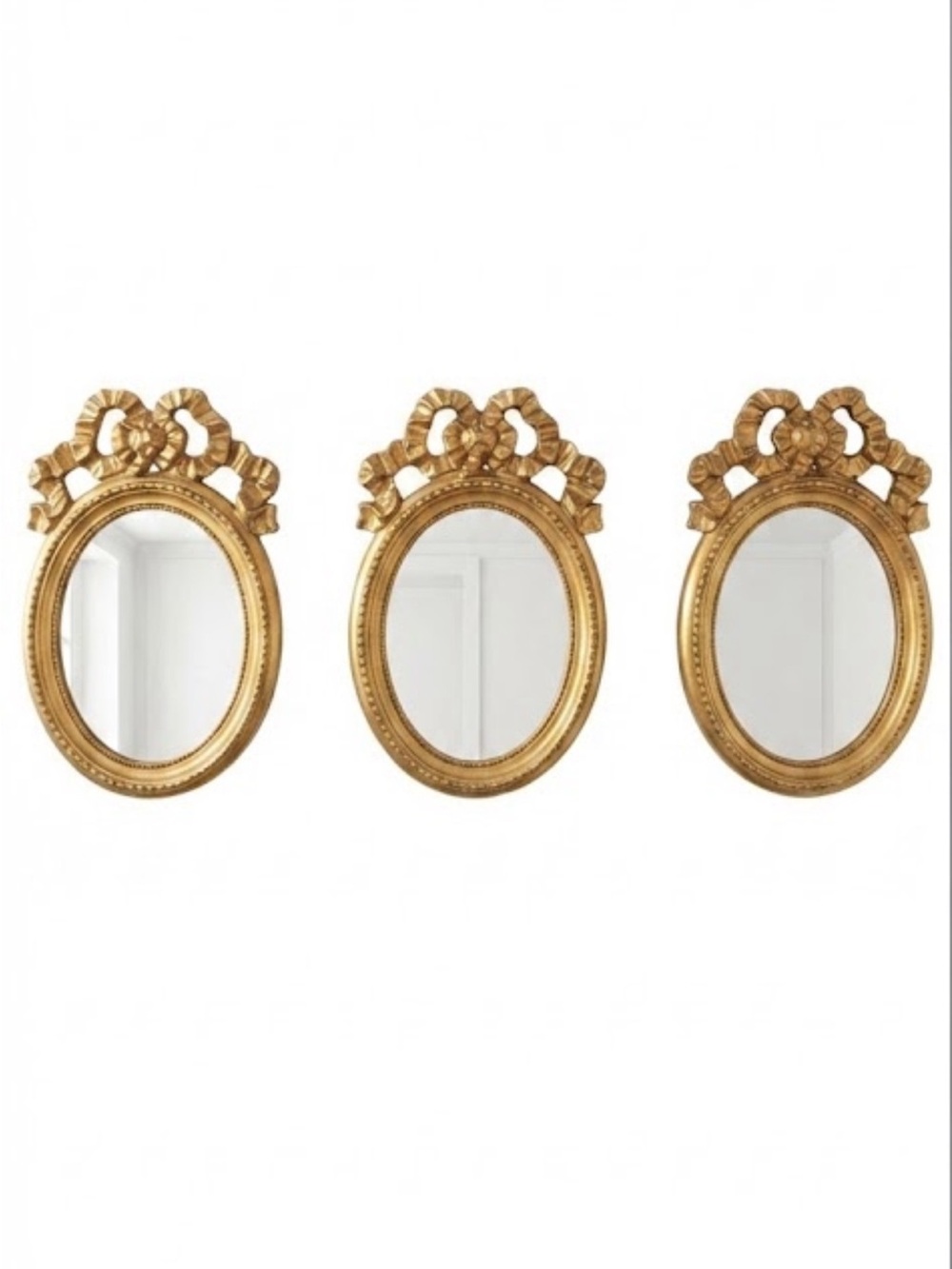 Ornate Oval Wall Mirror Set in Gold - 3-Piece